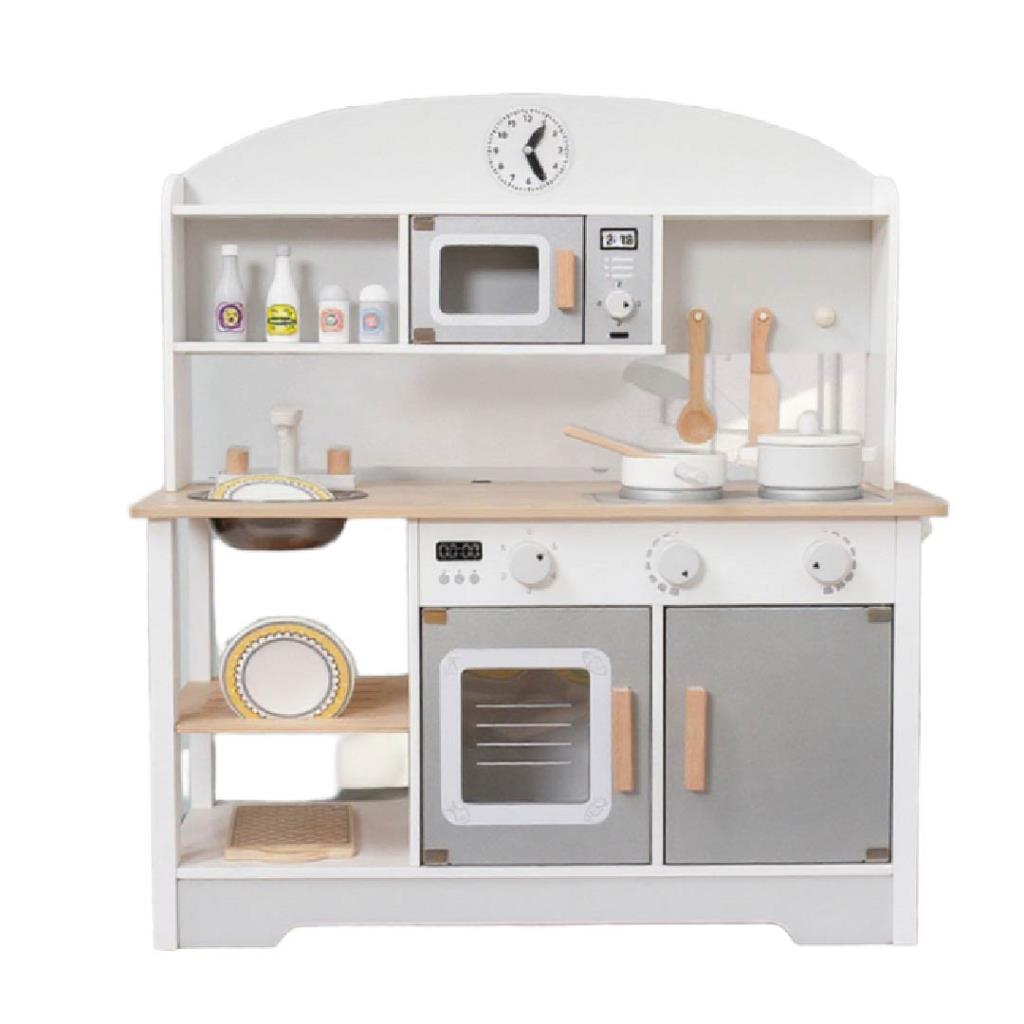 Deluxe Wooden Play Kitchen with Microwave & Oven